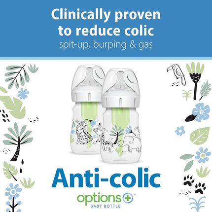Dr. Brown’s Natural Flow® Anti-Colic Options+™ Wide-Neck Baby Bottle Designer Edition Bottles, Jungle Decos, 5 oz/150 mL, Level 1 Nipple, 2-Pack, 0m+