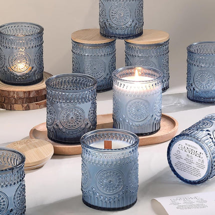 DARJEN 10 Pack Blue Candle Jars - 7.5 OZ Glass Can
