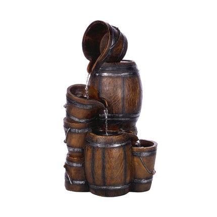 Alpine Corporation 24" H Indoor/Outdoor Tiered Barrels and Buckets Fountain, Brown