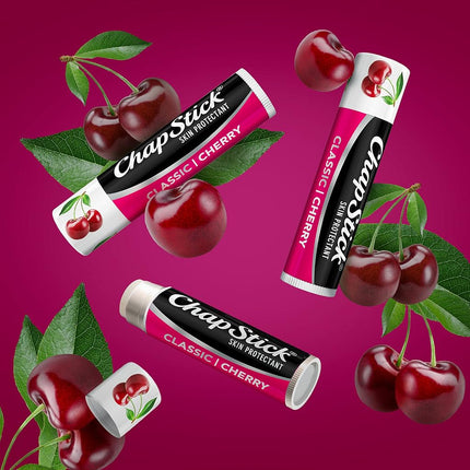 Chapstick 3 Pack, Cherry: Chapstick Classic (3 Sticks) Cherry Flavor Skin Protectant Flavored Lip Balm Tube, 0.15 Ounce Each