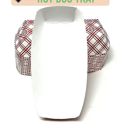Mr. Miracle 7 Inch Paper Hot Dog Tray in Red White Pattern. Disposable, Recyclable and Fully Biodegradable. Red White 250