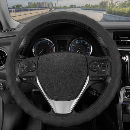 BDK Genuine Black Leather Steering Wheel Cover for