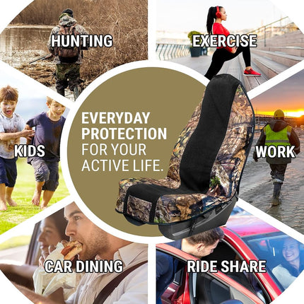 Season Guard Mossy Oak Camouflage Car Seat Cover Towel for Dogs Kids Outdoor Activities Universal Fit Cars SUVs Minivans Trucks Easy Fix Non-Slip 2 Pack
