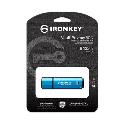 Kingston IronKey Vault Privacy 50 FIPS 197 Certified & XTS-AES 256-bit Encrypted USB TypeC Drive for Data Protection - IKVP50C/512GB