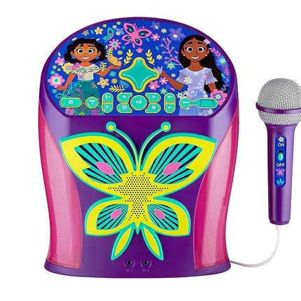 eKids Disney Encanto Karaoke Machine, Bluetooth Speaker with Microphone for Kids, Speaker with USB Port to Play Music, Easily Access Disney Playlists with New EZ Link Feature