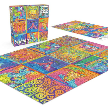 Buffalo Games - Jenna Luecke - Bonjour - Neon Collage - 1000 Piece Jigsaw Puzzle for Adults Challenging Puzzle Perfect for Game Nights - Finished Puzzle Size is 26.75 x 19.75