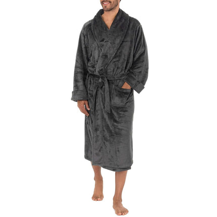 Izod Men's Comfort-Soft Fleece Robe-Twill Stripe Bathrobe, Grey, 2X/3X