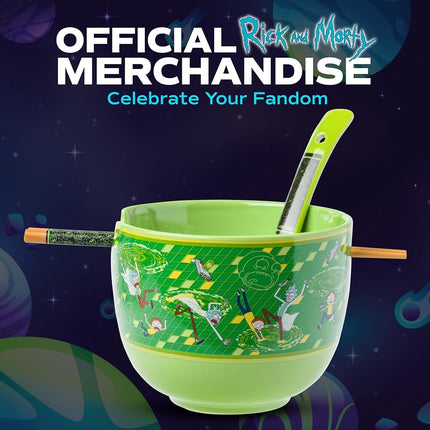 Silver Buffalo Rick and Morty Floating Portal Ceramic Ramen Noodle Rice Bowl with Chopsticks and Spoon, Microwave Safe, 20 Ounces