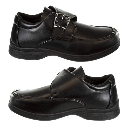 French Toast Boys Shoes - Kids Oxford School Uniform Loafer Church Dress Shoes Slip-On Faux-Leather (Toddler-Big Kid) (Black), Black Buckle, 12 US Little Kid