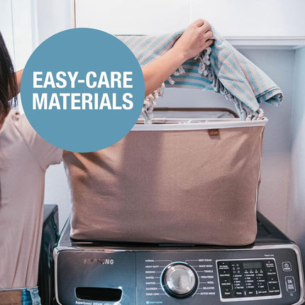 CleverMade Collapsible Fabric Laundry Basket LUXE 2PK - Foldable Pop Up Storage Organizer - Space Saving Hamper with Carry Handles, Navy Noir/Cream, One Size