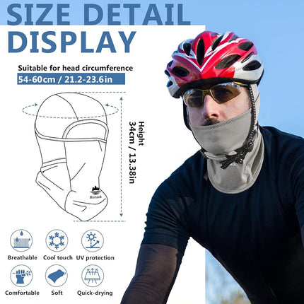 Botack Ice Silk Balaclava UV Protection Windproof Breathable Full Face Mask Adjustable Cycling Hiking Mask for Men Women, Mens, Grey, One Size