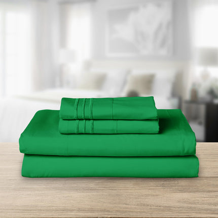 Elegant Comfort Luxurious 1500 Premium Hotel Quality Microfiber Three Line Embroidered Softest 4-Piece Bed Sheet Set, Wrinkle and Fade Resistant, King, Emerald Green