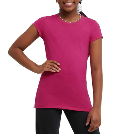 Hanes Girls’ Cotton T-Shirts, Essential Girls’ Tees, Cotton Shirts for Girls, 2-Pack, Amaranth, Medium