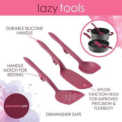 Rachael Ray 47916 3-Piece Lazy Tool Nylon Slotted Turner Set, Burgundy