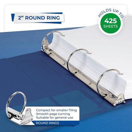 Samsill 2 Inch 3 Ring Binders, Made in USA, Economy Round Ring, Clear View Cover, 425 Sheet Capacity - for School, Home, Office - Blue, 4 Pack