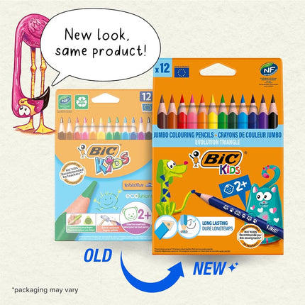 BIC Kids Evolution Triangle Coloured Pencils, Colouring Pencils Ideal for Small Kids 2 Years and Up to Place Fingers, Extra Resistant BIC Pencils, School Supplies, 12 Pack