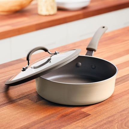 Rachael Ray Cook + Create Nonstick Sauté Pan with Lid, 3 Quart - Almond