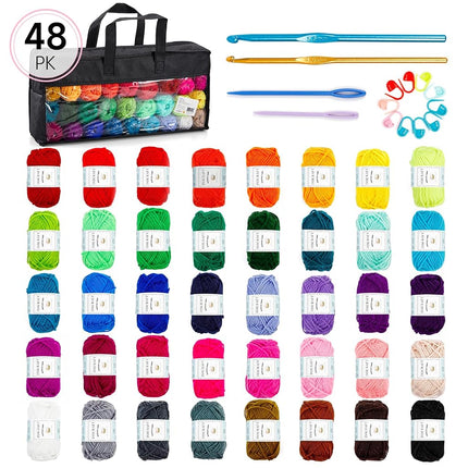 40 Acrylic Yarn Skeins 2000 Yards Craft Yarn with Reusable Canvas Bag Includes 6 E-Books 2 Crochet Hooks 2 Weaving Needles 4 Locking Stitch Markers for Crochet & Knitting by Inscraft