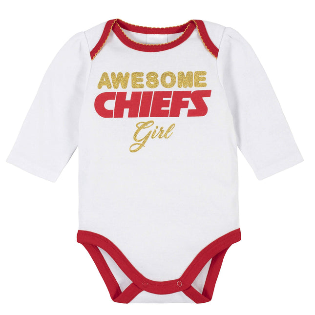 NFL 3 Pack BODYSUIT FOOTED PANT AND CAP, Pink GirlKansas City Chiefs, 6-9M