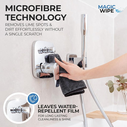 MAGIC WIPE® Bathroom Drying Cloth XXL - 40 x 60 cm Original All Purpose Microfibre Cleaning Cloth - Streak & Lint Free Cloth, Premium Quality Drying Towel for Bathrooms (2, Black)