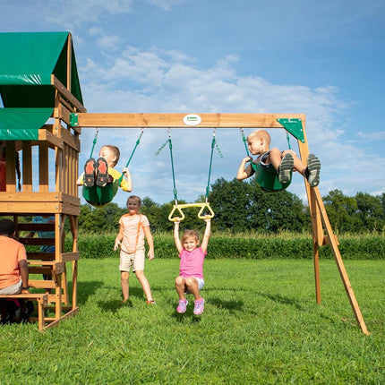Backyard Discovery Belmont Cedar Swing Set | 2.4m Slide & Rock Wall