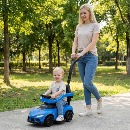 Licensed Toyota Ride on Push Car for Toddlers by INFANS, 3 in 1 Walking Sliding with Removable Guardrails and Handle, Music, Under Seat Storage for Kid (Blue)