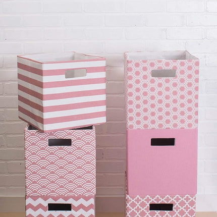 DII Hard Sided Collapsible Fabric Storage Container for Nursery, Offices, & Home Organization, (13x13x13") - Lattice Rose