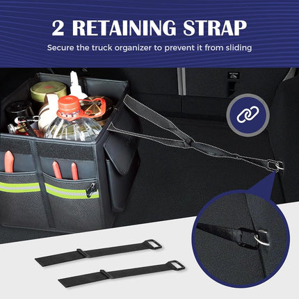 Coverado Trunk Organizer for Car- Nappa Leather Trunk Organizer for SUV with Lid, 30L Multi Collapsible Car Storage Organizer Foldable, Multi Compartments with 2 Straps for SUV/Truck