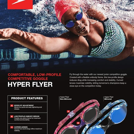 Speedo Unisex-Child Swim Goggles Junior Hyper Flyer Ages 6-14, Pop Purple