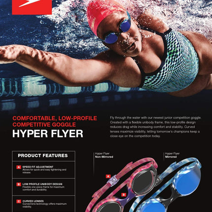 Speedo Unisex-Child Swim Goggles Junior Hyper Flyer Ages 6-14, Pop Purple