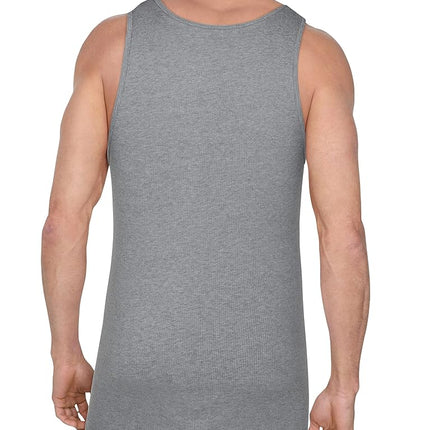 Fruit of the Loom Men's Tag-Free Cotton Undershirts, Regular - Tank - 4 Pack Black/Grey, S