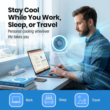 Arctic Air Ice Jet X3 Portable Air Cooler,Dual Mist Modes, Up to 8-Hour Cooling Time, 3-Speed Portable Cooler with Adjustable Airflow, USB C, LED Mood Light, Lightweight, Great for Home & Travel