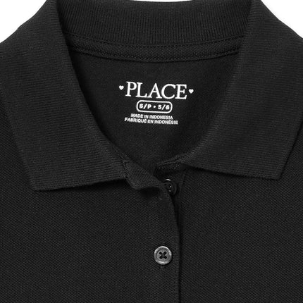 The Children's Place Girls Long Sleeve Pique Polo, Black Single, Large