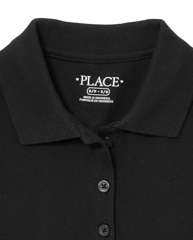 The Children's Place Girls Long Sleeve Pique Polo, Black Single, Large
