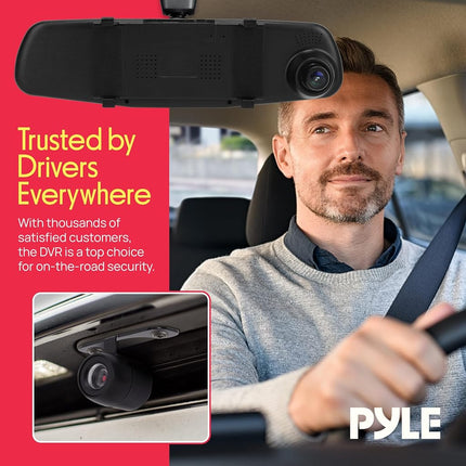 Pyle Dash Cam Rearview Mirror - 4.3� DVR Monitor Rear View Dual Camera Video Recording System in Full HD 1080p w/Built in G-Sensor Motion Detect Parking Control Loop Record Support - Pyle PLCMDVR49