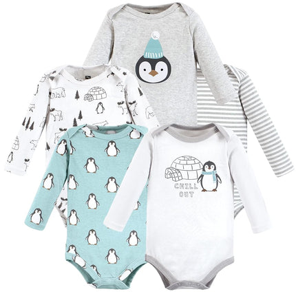 Hudson Baby unisex-baby Cotton Long-sleeve Bodysuits, Chill Out Penguin, 6-9 Months