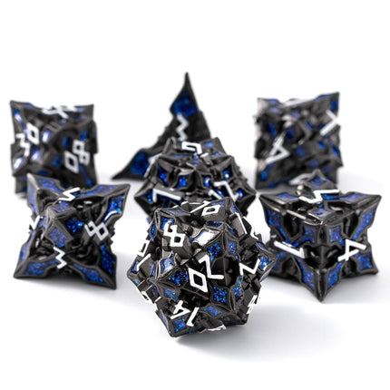 Metal Dice for DND - Spire Sanctum Series (Black Matte Blue Glitter)