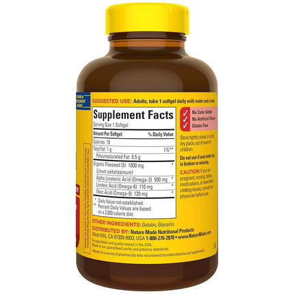 Nature Made Flaxseed Oil 1000mg, 180 Softgels (Pack of 3)