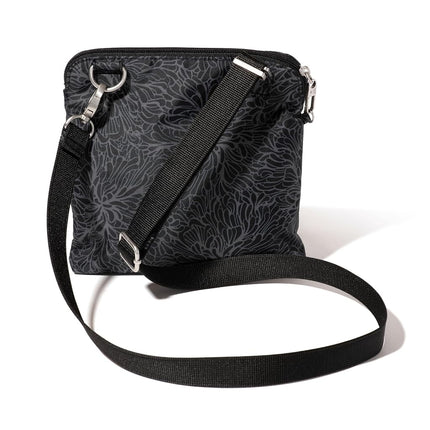Baggallini Securtex Anti-Theft Crossbody 8.25" Small / 10" Large Travel Purse with RFID Card Slots & Cut-Resistant Strap, Midnight Blossom Print, Small 8.25"w x 8.25"h
