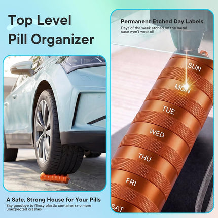 Weekly Metal Pill Organizer 2 Times a Day, Waterproof Travel Pill Case