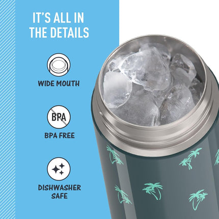 Thermos FUNTAINER 16 Ounce Stainless Steel Vacuum Insulated Bottle with Wide Spout Lid, Palm Trees