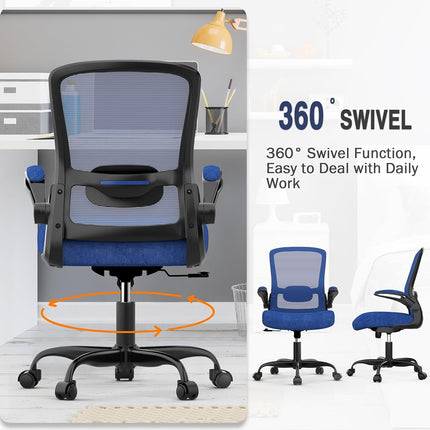 Office Chair, Ergonomic Desk Chair with Adjustable Lumbar Support, High Back Mesh Computer Chair with Flip-up Armrests-BIFMA Passed Task Chairs (Modern, Royal Blue)