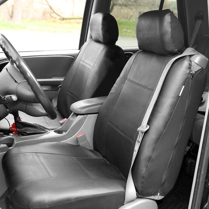 FH GROUP Front Set Faux Leather Car Seat Covers for Low Back Seat with Removable Headrest, Universal Fit, Airbag Compatible Seat Cover for SUV, Gray/Black
