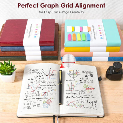Graph Paper Notebook, 312 Numbered Pages, Squared Grid Leather Journal, A5