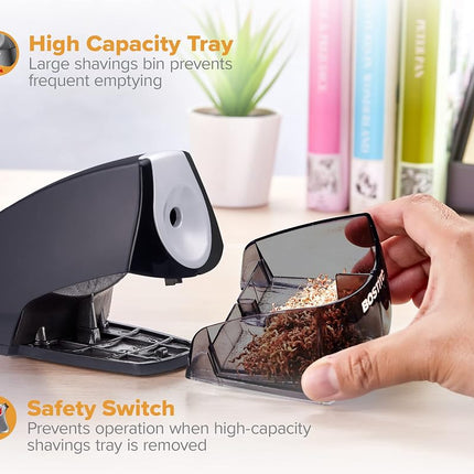 Bostitch Office Personal Electric Pencil Sharpener, Powerful Stall-Free Motor, High Capacity Shavings Tray, 7yr Warranty, Chrome Metallic