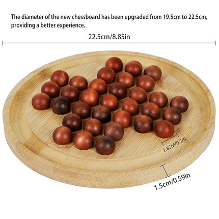 TOWO Wooden Solitaire Game - Peg Solitaire Puzzle Toy - Classic Board Game, Marble Chess, Thought Game, 21 cm, Round Board with Wooden Balls, One Player Gameplay, Brain Puzzle