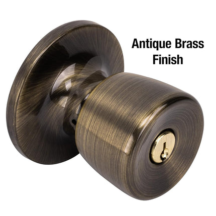 Master Lock Keyed Entry Door Lock, Single Cylinder Deadbolt with Matching Tulip Style Knob, Antique Brass, TUCO0605,Combo