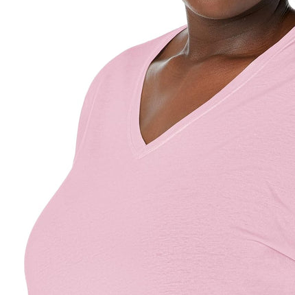 JUST My Size Women's Plus Size Vneck Long Sleeve Tee, Pink Swish, 1X