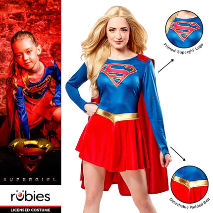 Rubie's Official Supergirl Ladies Fancy Dress Superhero Womens Adults Super Girl Costume Outfit, Red, Large: UK 14-16