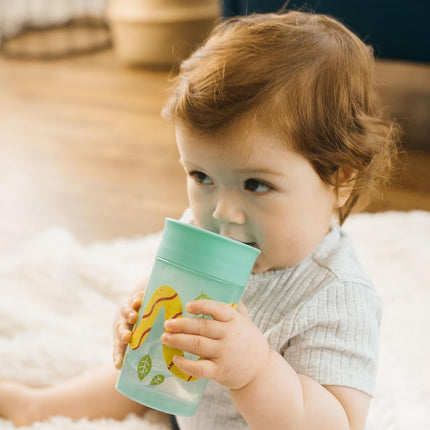 Dr. Brown's Milestones Cheers 360 Spoutless Transition Cup, Travel Friendly and Leak-Free Sippy, Green Animals, 10 oz/300 mL, BPA-Free, 9m+, 1-Pack